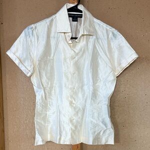 Ralph Lauren Black Label Silk Blouse Ivory Sheer Button 6